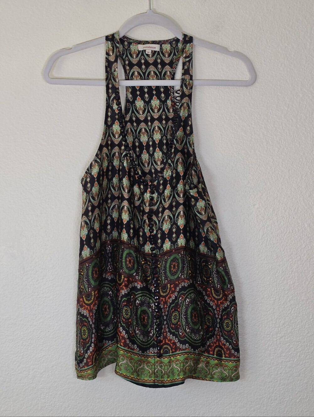 Sundance Multicolor Boho Racerback Tank Top - Black & Green M